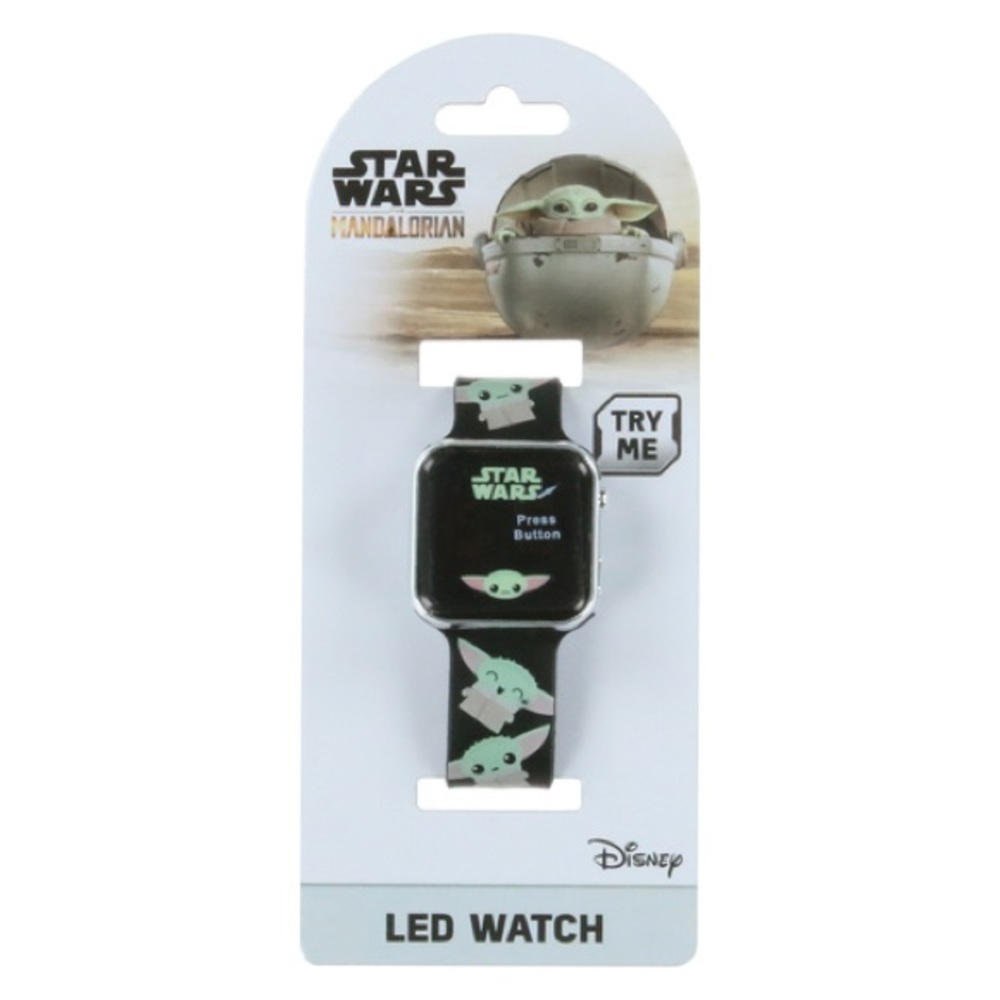 Disney Star Wars The Mandalorian The Child Grogu black & green LED watch NWT